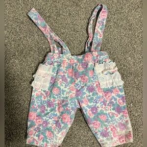 Vintage Floral Corduroy Overalls with Lace Details Girl's‎ Size 0-6 Months